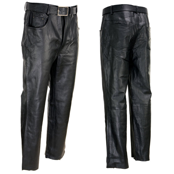 Milwaukee Leather LKM5718 Men's Classic Black Loose Fitted Motorcycle Casual Leather Biker Pants