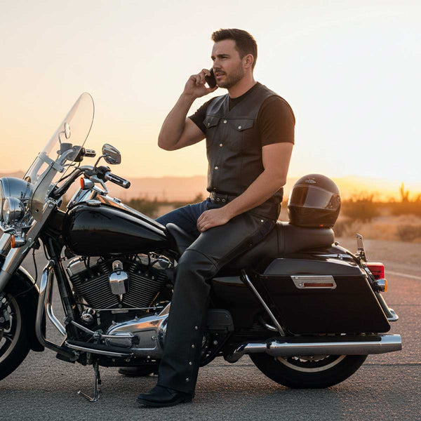 Event Leather EL1101 Men's Black Leather Classic Chaps with Jean Pockets
