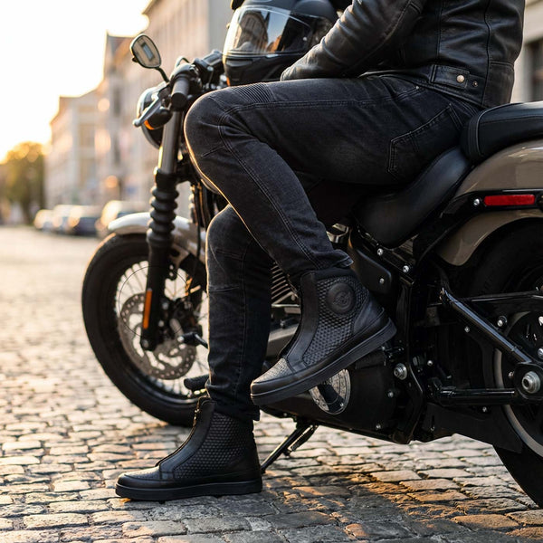 Milwaukee Leather Men's Black Leather Diamond Patterned Reinforced Street Biker Riding Shoes w/ Ankle Support - MBM9104
