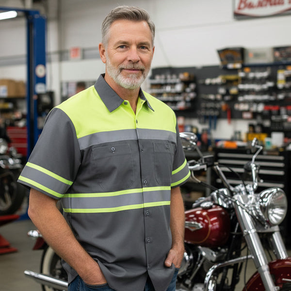 MMMCC Men’s Safeway Green/Grey Mechanic Rider Ready Shirt w/ Reflective Strip MDM11615