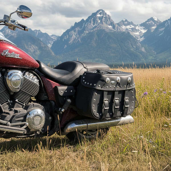 Milwaukee Leather SH652ZB Black Zip-Off Triple Buckle PVC Throw Over Motorcycle Saddlebags with Studs (18X11X7X19)