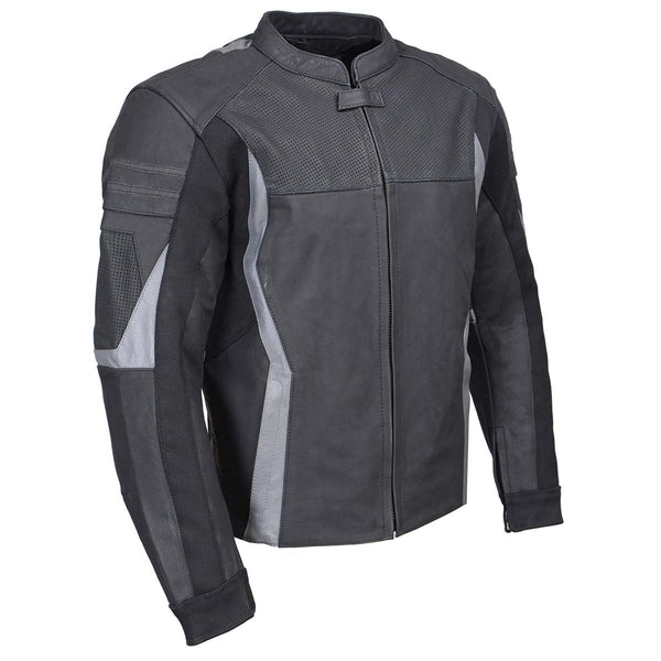 Milwaukee Leather Men's Stryde Black and Grey Matte Finish Racer Leather Motorcycle Jacket - LKM17024