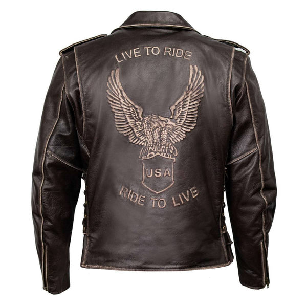 Milwaukee Leather Men's Live to Ride Classic Retro Brown Premium Leather CE Armored Motorcycle Jacket - Side Lace - LKM1707