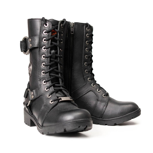 Milwaukee Leather Women's Premium Leather Motorcycle Riding Boots - Lace-To-Toe Harness - Zipper Closure - MBL9391