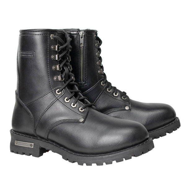 Milwaukee Leather Men's Vigilant Black Full-Grain Leather Logger Boots with Side Zipper - MBM9013