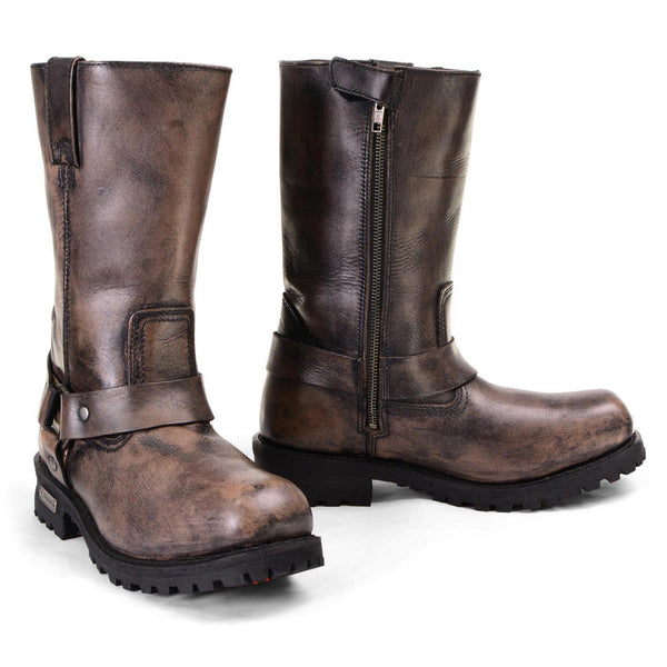 Milwaukee Leather Men's Throttle Distressed Brown Harness Motorcycle Boots, MBM9038