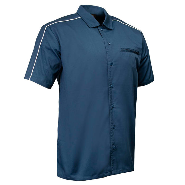 MMCC Men’s'Pinstripe' Blue Short Sleeve Mechanic Work Shirt - w/ Single Pocket - MDM11620