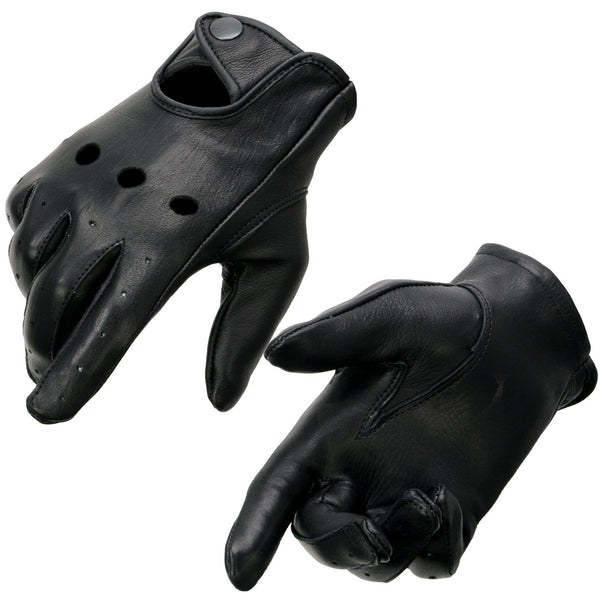 Milwaukee Leather MG7720 Women's Black Perforated Deer Skin Leather Motorcycle Gloves w/ Breathable Open Knuckle
