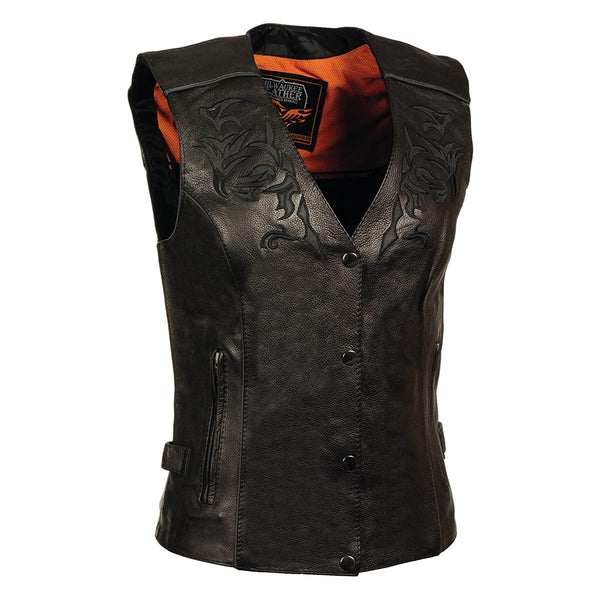 Milwaukee Leather ML1293 Women's Black ‘Wing Studded’ Leather Vest