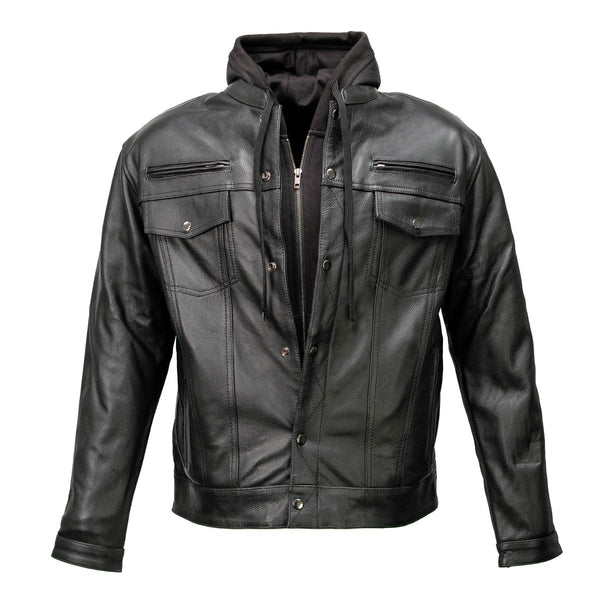 Milwaukee Leather Men's Leather Shirt Jacket with Removable Hoodie and Patch Access - MLM1614