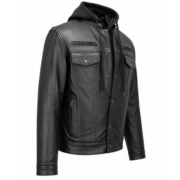 Milwaukee Leather Men's Leather Shirt Jacket with Removable Hoodie and Patch Access - MLM1614
