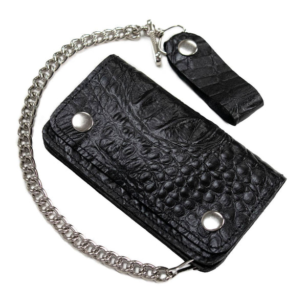 Milwaukee Leather Black Full-Grain Snake-Stamped Biker Chain Wallet - MLW7847