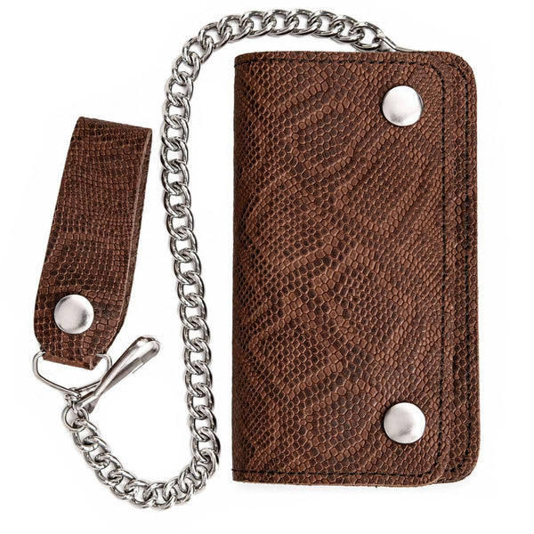 Milwaukee Leather Brown Full-Grain Python-Stamped Biker Chain Wallet - MLW7851