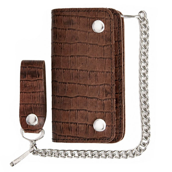 Milwaukee Leather Brown Full-Grain Snake-Stamped Biker Chain Wallet - MLW7852