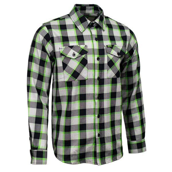 MMCC Radioactive Men's Black Gray Green Plaid Flannel Shirt - 100% Cotton Long Sleeve Button-Up - MMC11602
