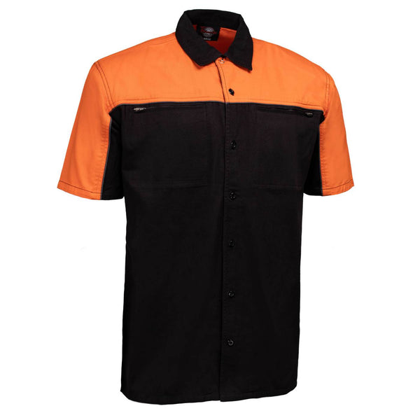 MMCC Men's Reveline Black Orange Grey Classic Mechanic Shirt - 100% Cotton W/ Microfiber Panel - MMC16029