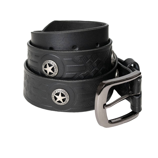 Milwaukee Leather Men's Frontier Star Black Leather Belt with Western Star Emblems - 1.5 Inch - MP7135