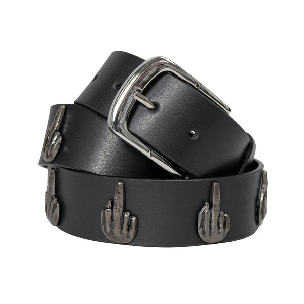 Milwaukee Leather Men's Black The Finger Genuine Leather Belt w/ Interchangeable Buckle - MP7142