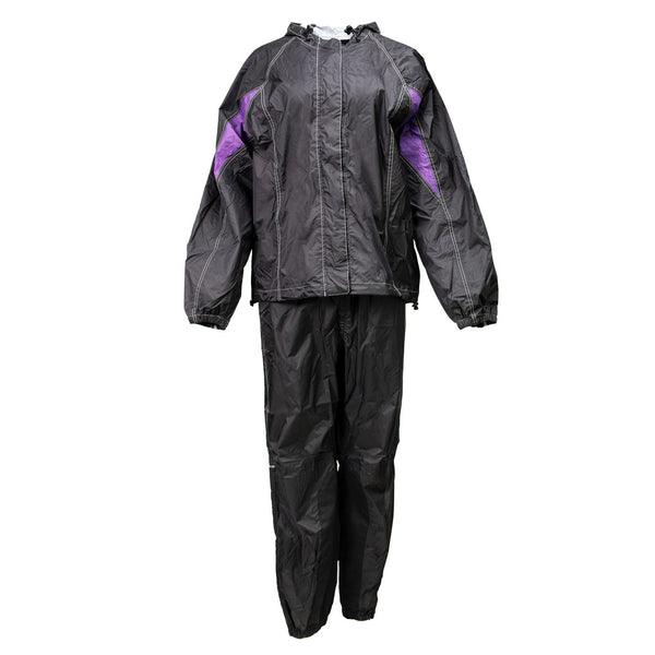 Milwaukee Leather MPL9601 Women's Black and Purple Water Resistant Rain Suit w/ Reflective Material and Hoodie