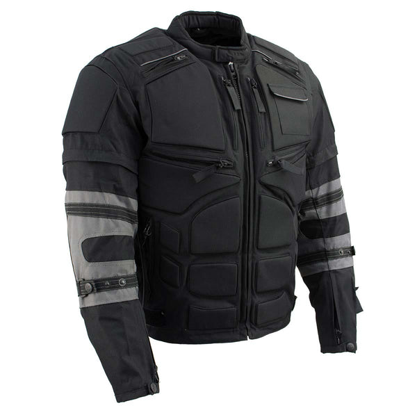 Milwaukee Leather Men's Morph Black/Grey Textile Motorcycle Jacket w/ CE Armor, Removable Sleeves - MPM17026