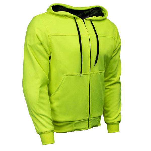 Milwaukee Leather Men's Neon-Green Streetguard Riding Hoodie - Aramid Reinforced with CE Shoulder and Elbow Armor - MPM1772