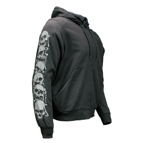 Milwaukee Leather Men's Bare Bones Black Reflective Skull CE Armored Riding Hoodie, Shoulder & Elbow Armor - MPM1797