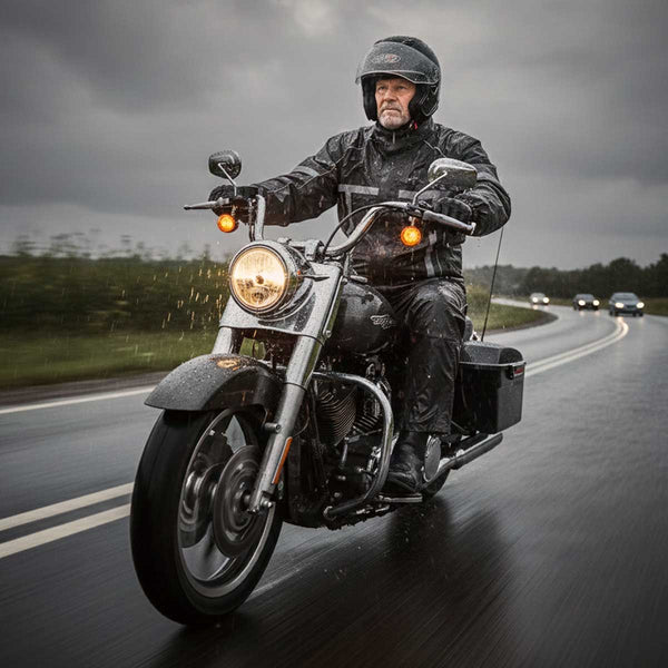 Milwaukee Leather MPM9510 Men's Black Water-Resistant Motorcycle Rain Suit with Hi Vis Reflective Tape
