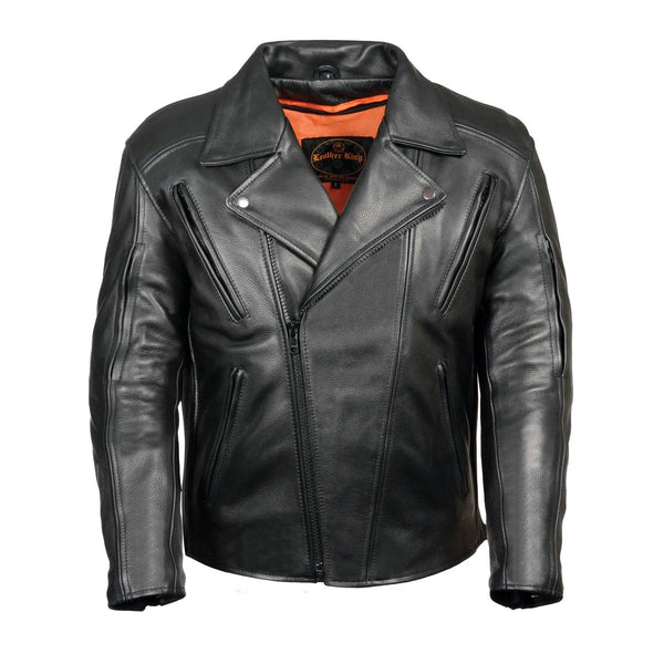 Milwaukee Leather Men's Premium Black Leather Beltless MC Style Motorcycle Jacket w/ Side Stretch - SH1057