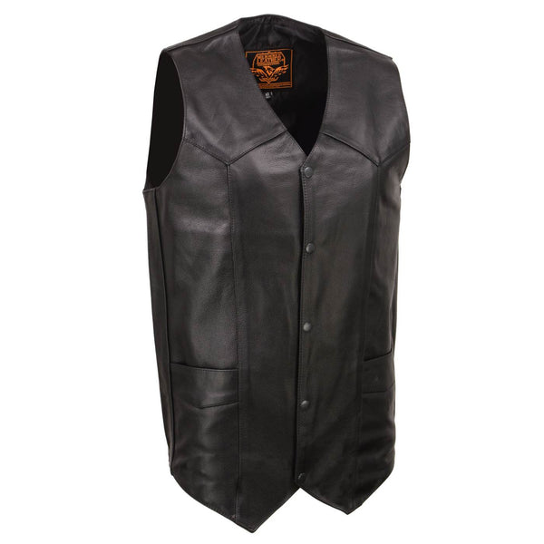 Milwaukee Leather SH1310Tall Men's Black Leather Classic V-Neck Motorcycle Rider Vest w/ Snap Button Closure