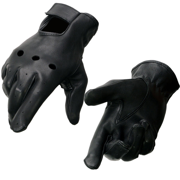 Milwaukee Leather SH868 Men's USA Deerskin Black Vented Perforated Leather Motorcycle Riders Gloves