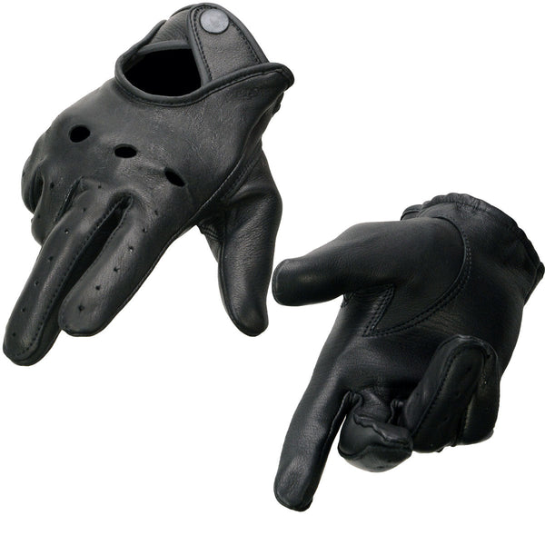 Milwaukee Leather SH869 Men's Black Deerskin Leather Unlined Professional Driving Gloves