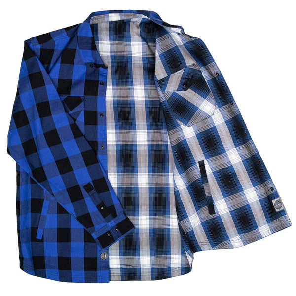 MMCC Men's 'Maverick' Reversible Flannel Shirt - 100% Cotton Snap Front Plaid w/ Chest and Hand Pockets - MNG11802