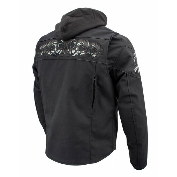 Milwaukee Leather Men's Vengeance Black Armored Textile Motorcycle Jacket with Skull Embroidery - MPM17019