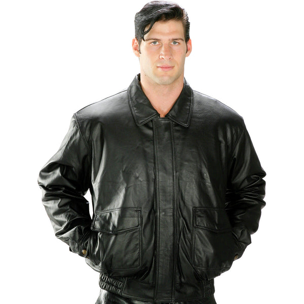 Milwaukee Leather LKM1704 Men's Classic Aviator Style Bomber Black Leather Fashion Coat Jacket