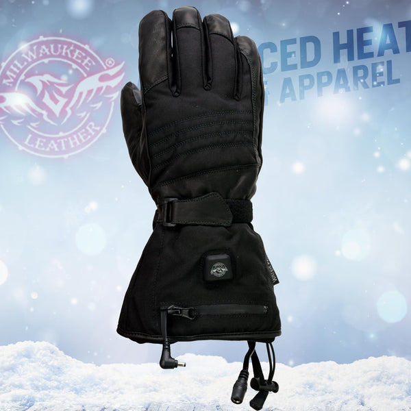 Milwaukee Leather MG17501SET Men’s Heated Black Leather/Textile Winter Gloves /Harness Wire and i-Touch