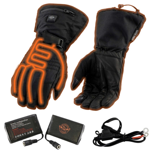 Milwaukee Leather MG17501SET Men’s Heated Black Leather/Textile Winter Gloves /Harness Wire and i-Touch