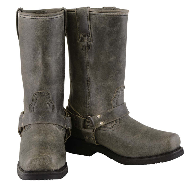 Milwaukee Leather Men's Stone Wash Grey Harness Motorcycle Boots, MBM9024