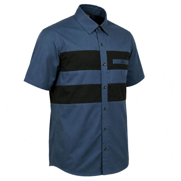 MMCC Men’s 'Double Down' Blue/Black Short Sleeve Mechanic Work Shirt - w/ Single Pocket - MDM11625