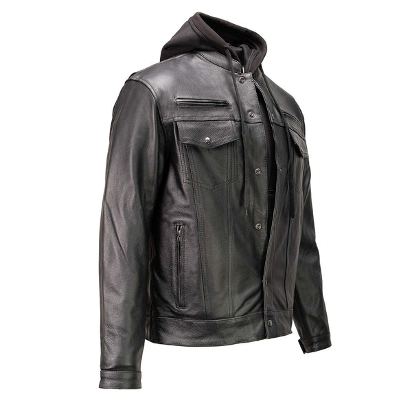 Milwaukee Leather Men's Leather Shirt Jacket with Removable Hoodie and Patch Access - MLM1614
