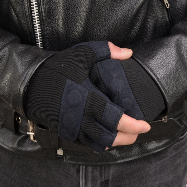 Milwaukee Leather SH44610 Men's Black Gel Padded Fingerless Motorcycle Mechanics Hand Gloves w/ Amara Cloth’