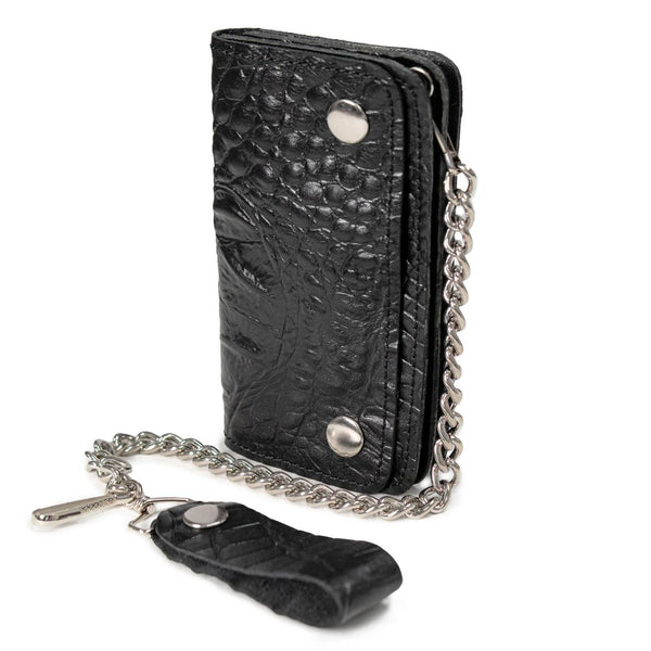 Milwaukee Leather Black Full-Grain Snake-Stamped Biker Chain Wallet - MLW7847
