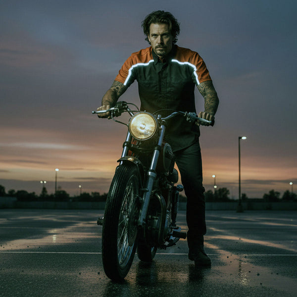 Milwaukee Motorcycle Clothing Co. Men’s Blk/Orange Mechanic Work Shirt – w / Reflective Strip, Rider‑Built MDM11603