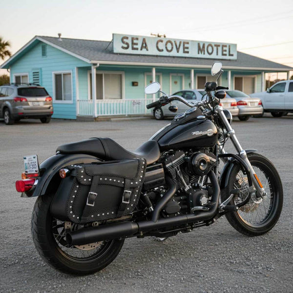 Milwaukee Leather SH66401ZB Black Large 'Studded and Braided' Zip-Off PVC Throw Over Motorcycle Saddlebags
