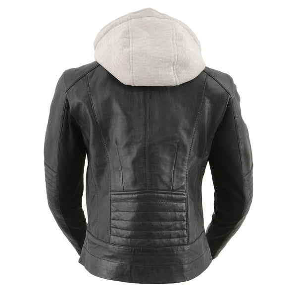 Milwaukee Leather LKL2737 Women's Black Premium Leather Motorcycle Biker Racer Style Scuba Jacket w/ Hoodie