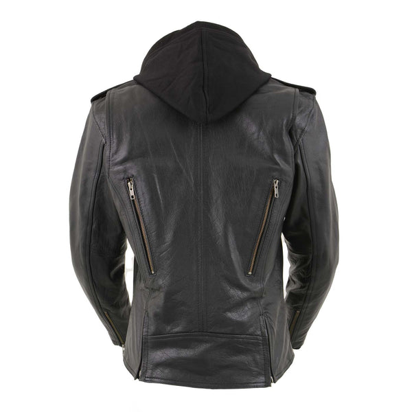 Milwaukee Leather LKL2739 Women's Black Premium Leather Vented Motorcycle Biker Jacket w/ Hoodie