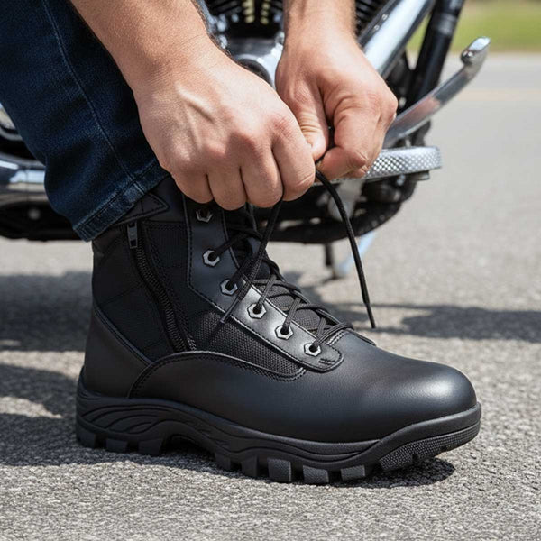 Milwaukee Leather Men's 6-inch Black Leather Swat Style-Tactical Lace-Up Biker Boots w/ Side Zippers MBM9011