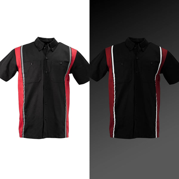 Milwaukee Motorcycle Clothing Co. MDM11607 Men's Black and Red Button Up Mechanic Shirt w/ Reflective Stripe