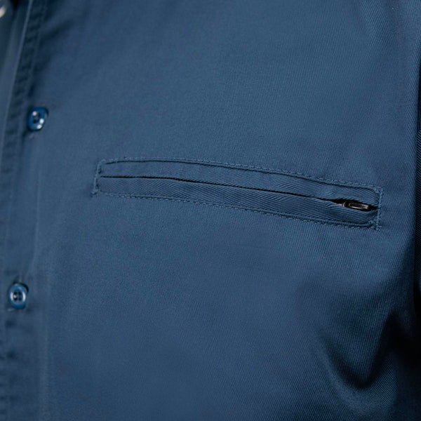 MMCC Men’s'Pinstripe' Blue Short Sleeve Mechanic Work Shirt - w/ Single Pocket - MDM11620