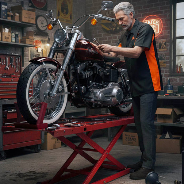 Biker Clothing Co. MDM11676 Men’s Black-Orange Button-Up Heavy-Duty Work Shirt - Classic Mechanic Shirt w/ Pockets