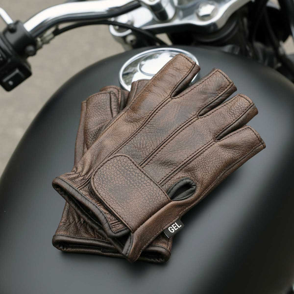 Milwaukee Leather MG7561 Men's Premium Brown Leather Gel Padded Palm Fingerless Motorcycle Hand Gloves